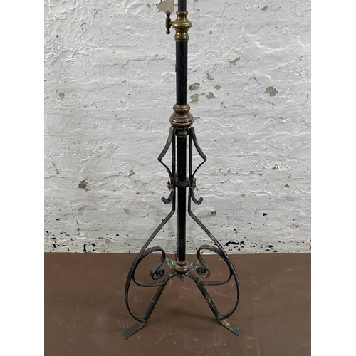 270 - Two wrought metal items, one 19th century telescopic tripod floor lantern - approx. 134cm high and o... 