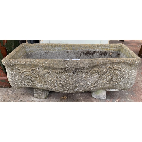 278 - A cast stone garden planter - approx. 29cm high x 75cm wide x 32cm deep