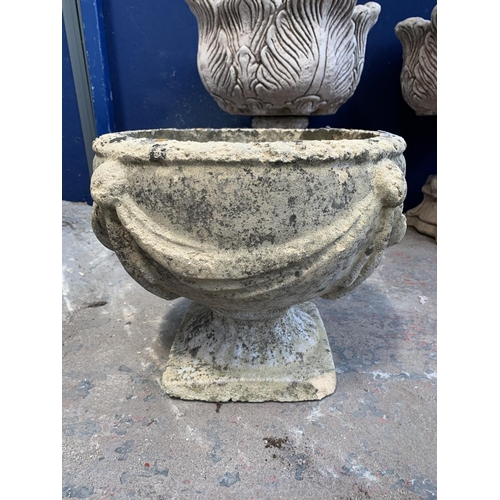 284 - A 19th century style cast stone circular pedestal garden planter - approx. 32cm high x 38cm diameter