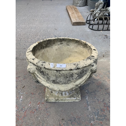 284 - A 19th century style cast stone circular pedestal garden planter - approx. 32cm high x 38cm diameter