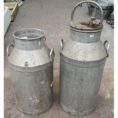 287 - Two galvanised milk churns - largest approx. 90cm high