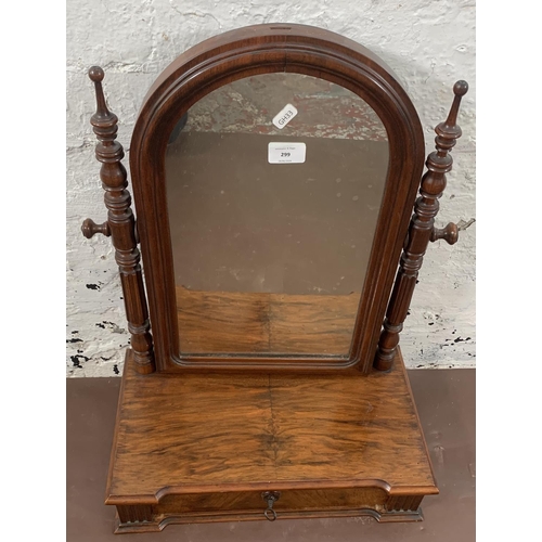 299 - A late 19th century walnut swing dressing table mirror with lower drawer - approx. 61cm high x 42cm ... 