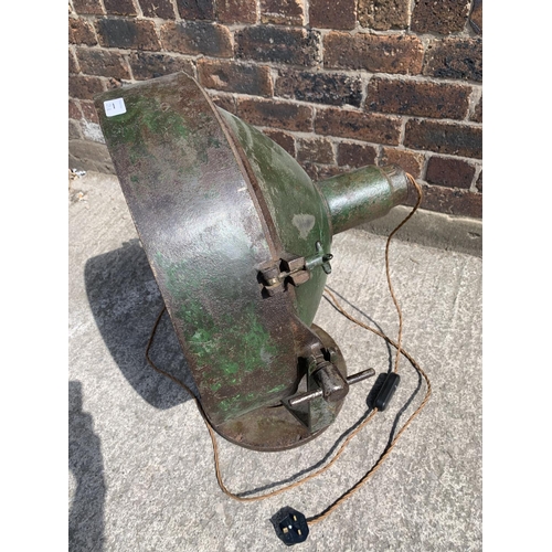 29B - A WWII era green painted steel adjustable and swivel military searchlight - approx. 71cm high x 49cm... 