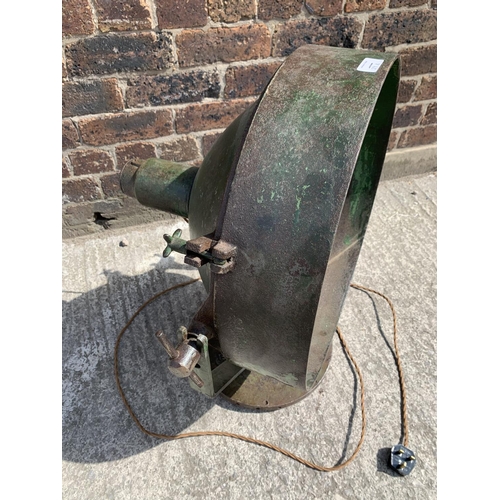 29B - A WWII era green painted steel adjustable and swivel military searchlight - approx. 71cm high x 49cm... 