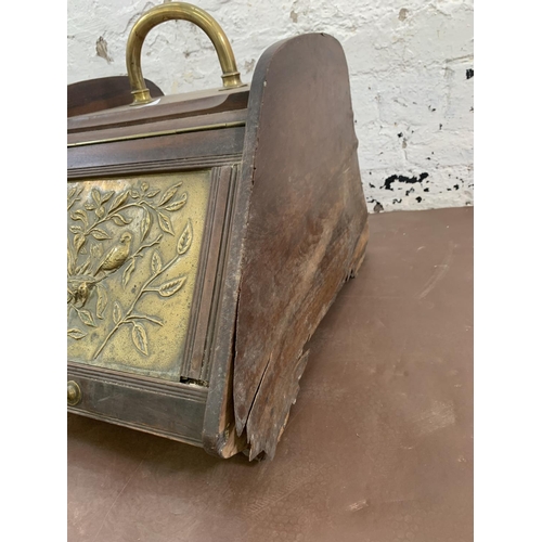 30 - A Victorian walnut and embossed brass coal scuttle with shovel - approx. 35cm high x 34cm wide x 49c... 