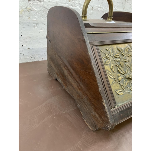 30 - A Victorian walnut and embossed brass coal scuttle with shovel - approx. 35cm high x 34cm wide x 49c... 