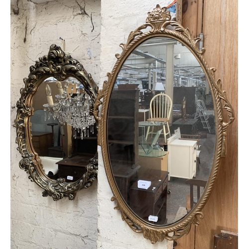 308 - Two 19th century style gilt framed oval wall mirrors - largest approx. 67cm high x 40cm wide