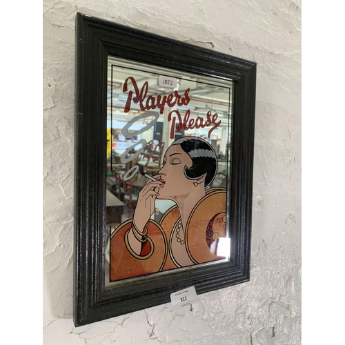 312 - A vintage mahogany framed Player's Cigarettes advertising mirror - approx. 33cm high x 25cm wide