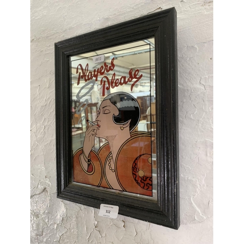 312 - A vintage mahogany framed Player's Cigarettes advertising mirror - approx. 33cm high x 25cm wide