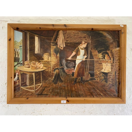 314 - A mid 20th century framed oil on board of a baker - approx. 62cm high x 91cm wide