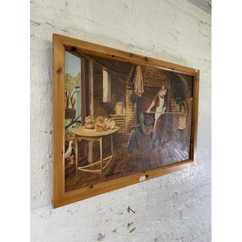 314 - A mid 20th century framed oil on board of a baker - approx. 62cm high x 91cm wide