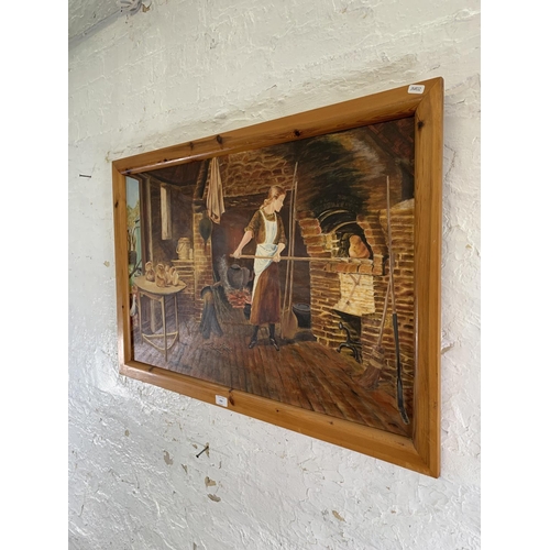 314 - A mid 20th century framed oil on board of a baker - approx. 62cm high x 91cm wide