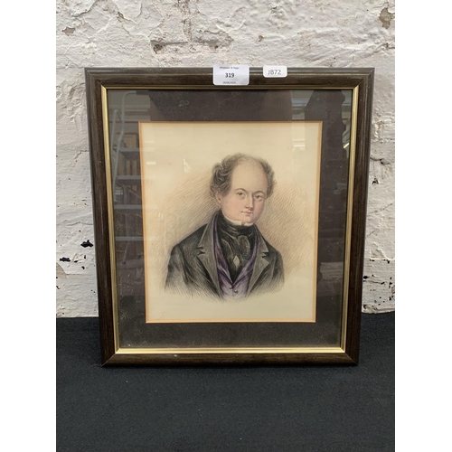 319 - A late 19th/early 20th century watercolour portrait painting of a gentleman - approx. 34cm high x 31... 