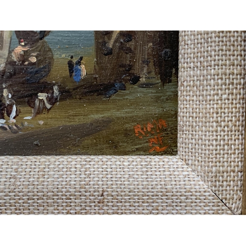 320 - An early 20th century gilt framed oil on board continental seascape, signed lower right - approx. 23... 