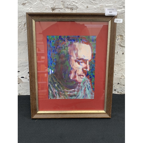 321 - A mid 20th century framed Expressionist style acrylic on board portrait painting of a gentleman - ap... 