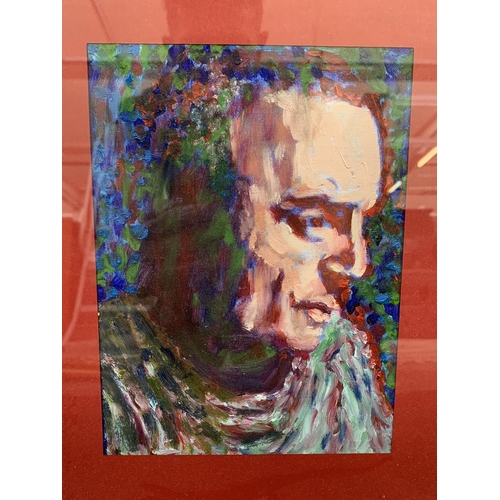 321 - A mid 20th century framed Expressionist style acrylic on board portrait painting of a gentleman - ap... 