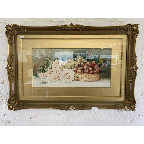 325 - A mid 20th century gilt framed watercolour still life painting - approx. 54cm high x 79cm wide