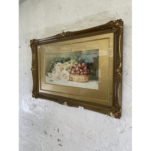 325 - A mid 20th century gilt framed watercolour still life painting - approx. 54cm high x 79cm wide