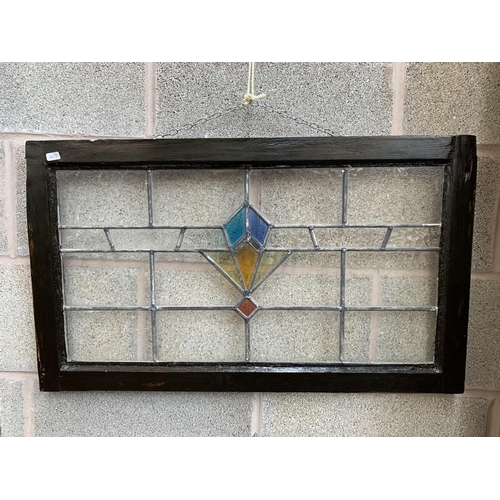 33 - Three 1930s wooden framed lead and stained glass windows - two approx. 39cm high x 49cm wide and one... 