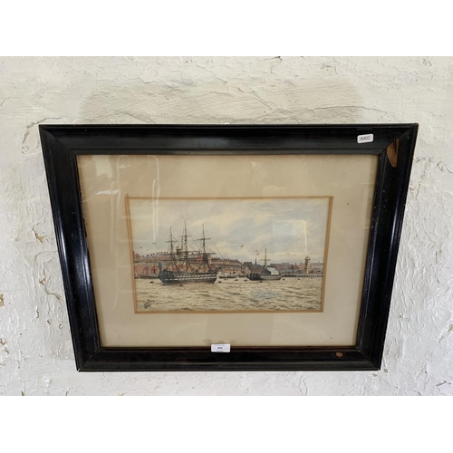 333 - A late 19th century framed watercolour painting of a harbour scene, signed and dated 1895 - approx. ... 