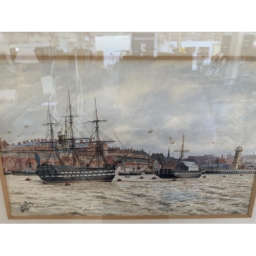 333 - A late 19th century framed watercolour painting of a harbour scene, signed and dated 1895 - approx. ... 