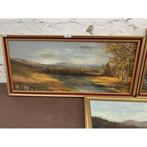 334 - Three mid 20th century oil on board landscapes - largest approx. 39cm high x 81cm wide