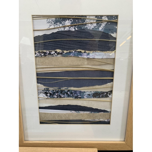 340 - Three modern framed abstract collage landscapes - approx. 44cm high x 34cm wide