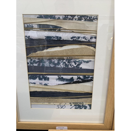 340 - Three modern framed abstract collage landscapes - approx. 44cm high x 34cm wide