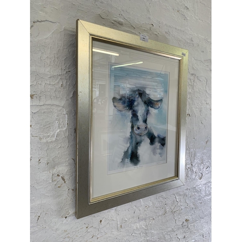 341 - A modern framed pencil signed print titled 'Silly Moo' by Sheila Gill - approx. 59cm high x 49cm wid... 