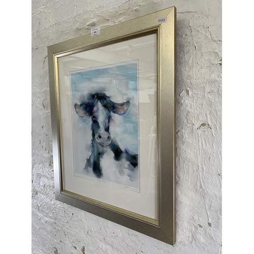 341 - A modern framed pencil signed print titled 'Silly Moo' by Sheila Gill - approx. 59cm high x 49cm wid... 