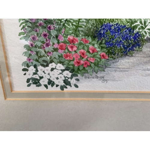 346 - Two framed Valerie Wright watercolour paintings of garden scenes signed lower left and dated 1987 - ... 