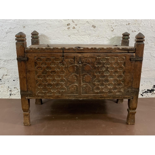 35 - A 19th century Pakistani Swat Valley carved wooden dowry chest - approx. 74cm high x 92cm wide x 45c... 