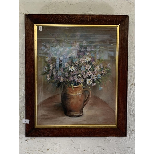 350 - A mid 20th century framed George Ward still life pastel painting - approx. 65cm high x 54cm wide