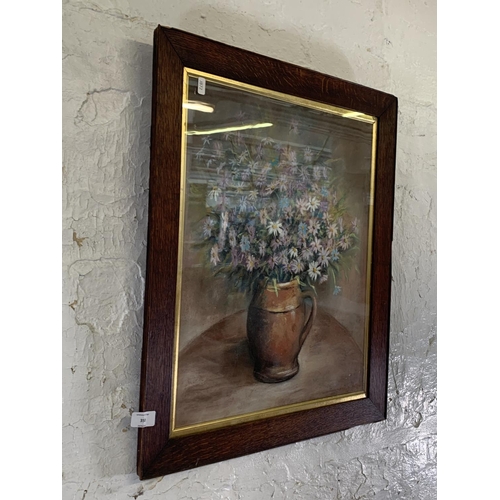 350 - A mid 20th century framed George Ward still life pastel painting - approx. 65cm high x 54cm wide