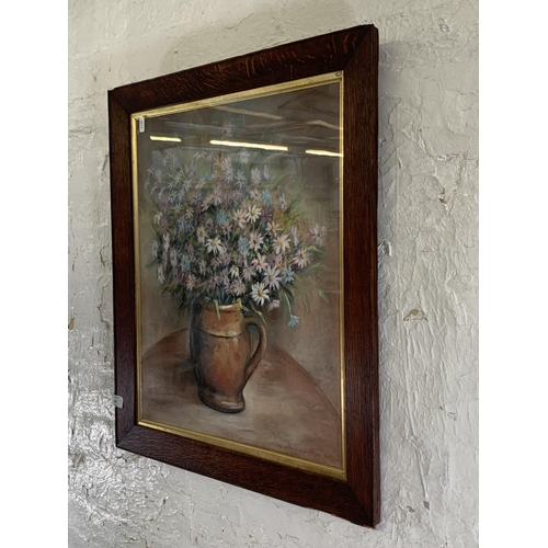 350 - A mid 20th century framed George Ward still life pastel painting - approx. 65cm high x 54cm wide