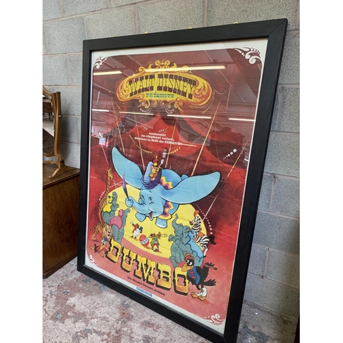 361 - A Large mid 20th century framed French Dumbo cinema advertising poster - approx. 173cm high x 130cm ... 