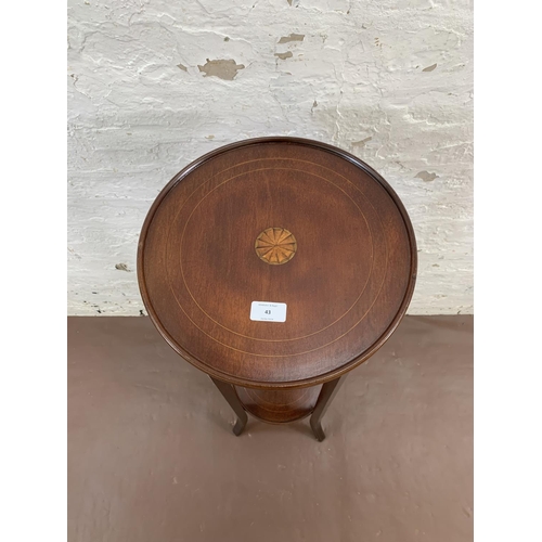 43 - An Edwardian inlaid mahogany circular two tier jardinière stand - approx. 96cm high x 32cm diameter