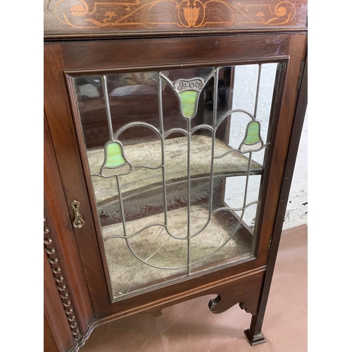 44 - An Art Nouveau inlaid mahogany and lead glass display cabinet - approx. 206cm high x 138cm wide x 43... 