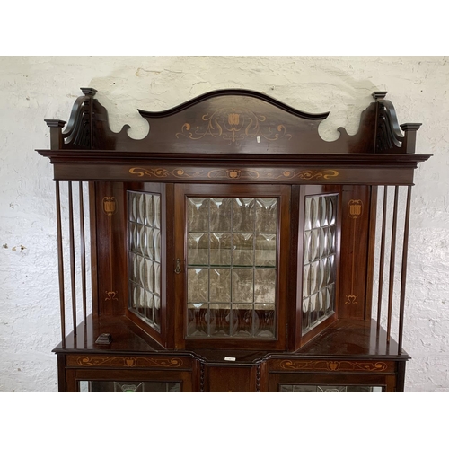 44 - An Art Nouveau inlaid mahogany and lead glass display cabinet - approx. 206cm high x 138cm wide x 43... 