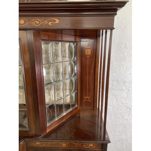 44 - An Art Nouveau inlaid mahogany and lead glass display cabinet - approx. 206cm high x 138cm wide x 43... 