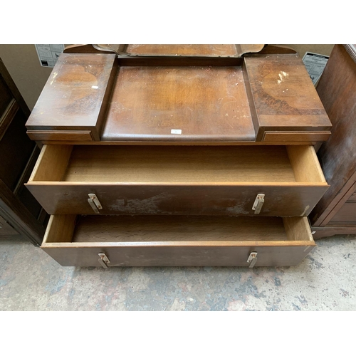 51 - An Art Deco style oak and walnut dressing table with upper bevelled edge mirror - approx. 153cm high... 