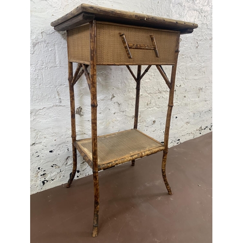 55 - A Victorian bamboo and rattan two tier lidded work table - approx. 80cm high x 47cm wide x 32cm deep