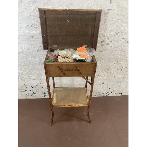 55 - A Victorian bamboo and rattan two tier lidded work table - approx. 80cm high x 47cm wide x 32cm deep