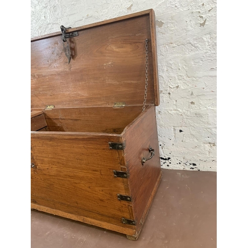 60 - A 19th century camphor wood and metal banded blanket box - approx. 45cmhigh x 90cm wide x 42cm deep