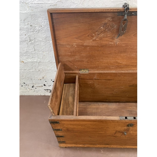 60 - A 19th century camphor wood and metal banded blanket box - approx. 45cmhigh x 90cm wide x 42cm deep