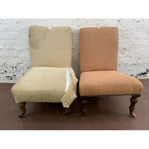 63 - Two Victorian fabric upholstered nursing chairs - largest approx. 68cm high x 48cm wide x 50cm deep