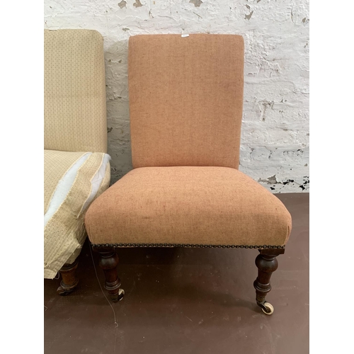 63 - Two Victorian fabric upholstered nursing chairs - largest approx. 68cm high x 48cm wide x 50cm deep