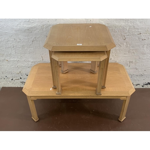 76 - Three Arighi Bianchi limed oak occasional tables - largest approx. 45cm high x 57cm wide x 108cm lon... 