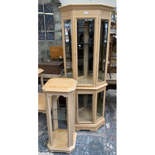 77 - Two pieces of Arighi Bianchi limed oak furniture, one corner display cabinet - approx. 183cm high x ... 