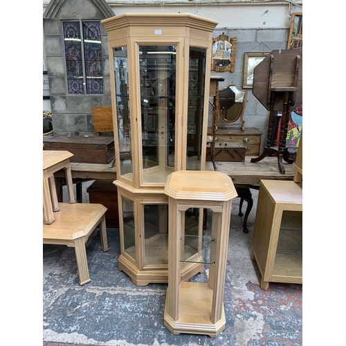 77 - Two pieces of Arighi Bianchi limed oak furniture, one corner display cabinet - approx. 183cm high x ... 